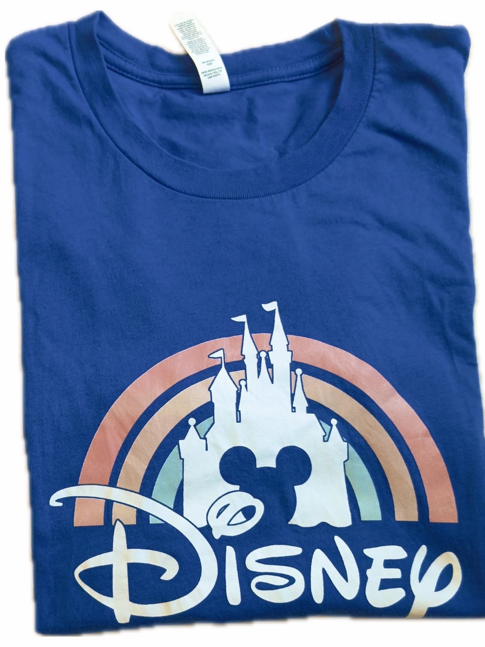 Disney Blue  Short Sleeve Tee with Rainbow Castle Graphic